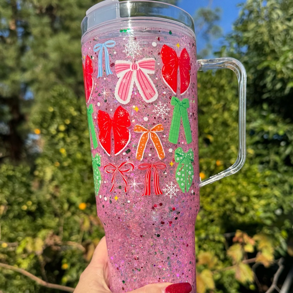 Christmas Bows coquette snow globe 40oz tumbler